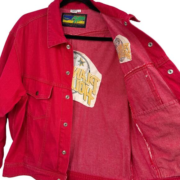 Vintage Planet Hollywood Tony Nowak Collection Red Denim Jacket Retro - Picture 8 of 13